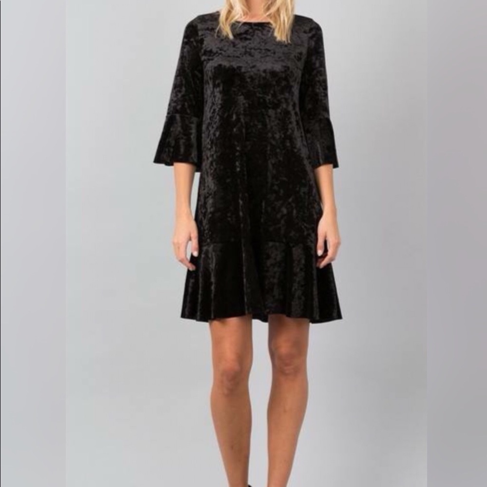 Velvet Ruffle Dress! Bell Sleeve!