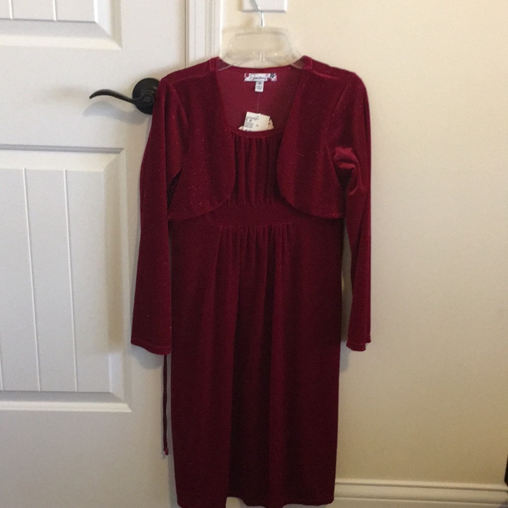 Girls red dress with sparkly attached sweater
