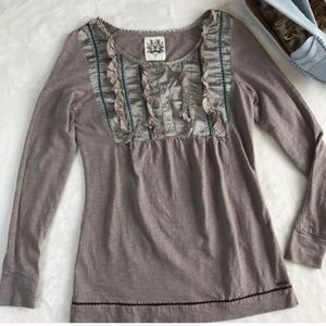 MISS ME Tee Embroidered Tuxedo Front Satin Ruffles