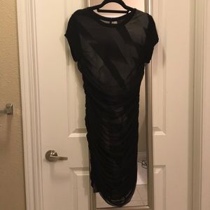 BCBG black dress, fitted with mesh overlay