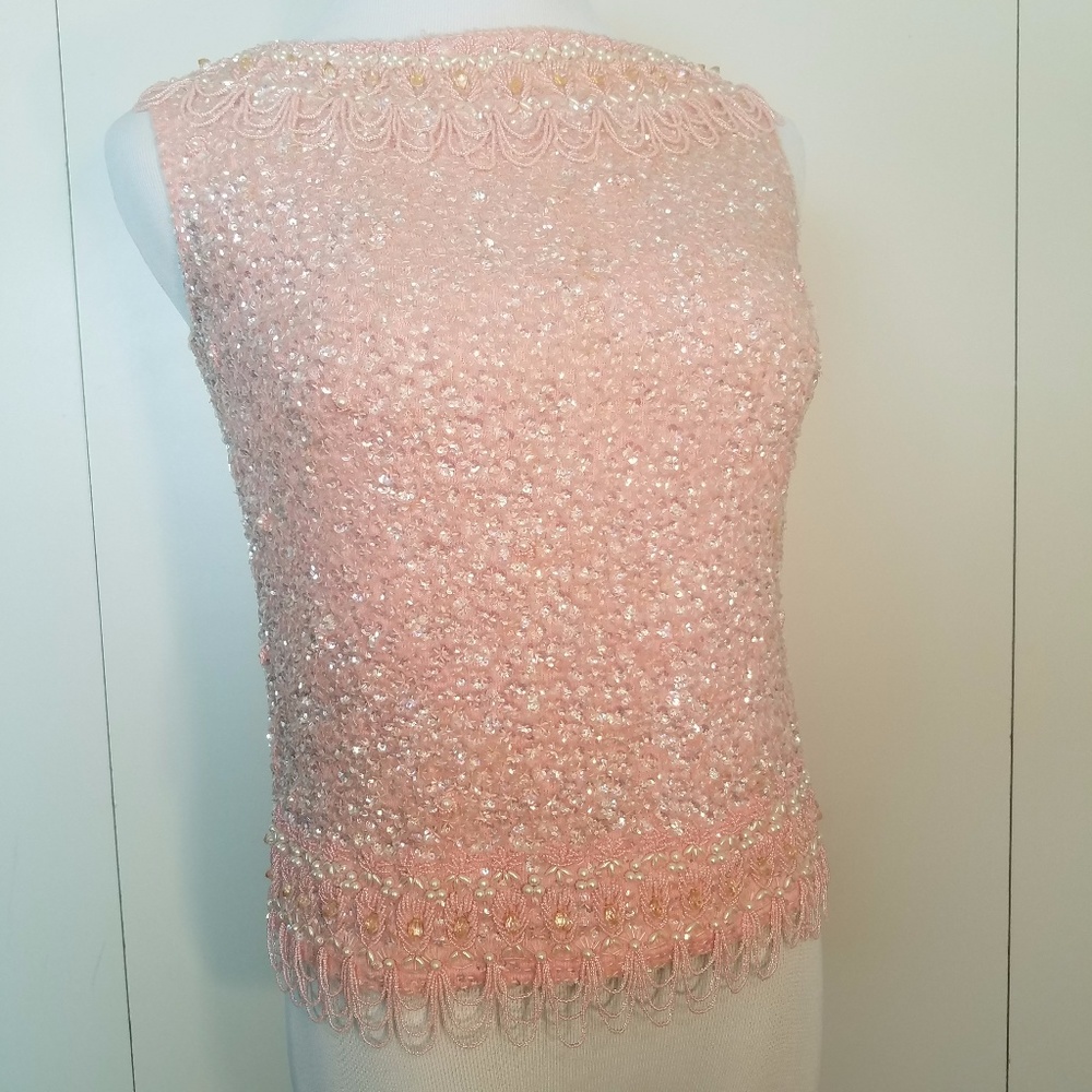 Rare 1960's vintage pink beaded sequin top