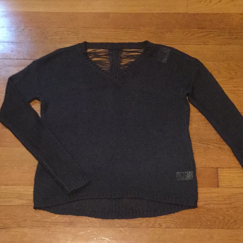 Charcoal gray distressed sweater