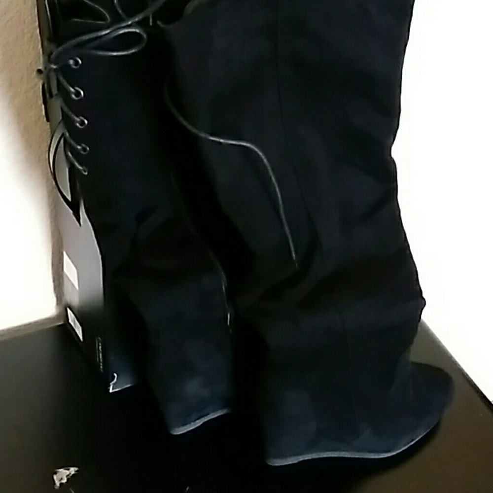 Suede Knee High Wedge Boots