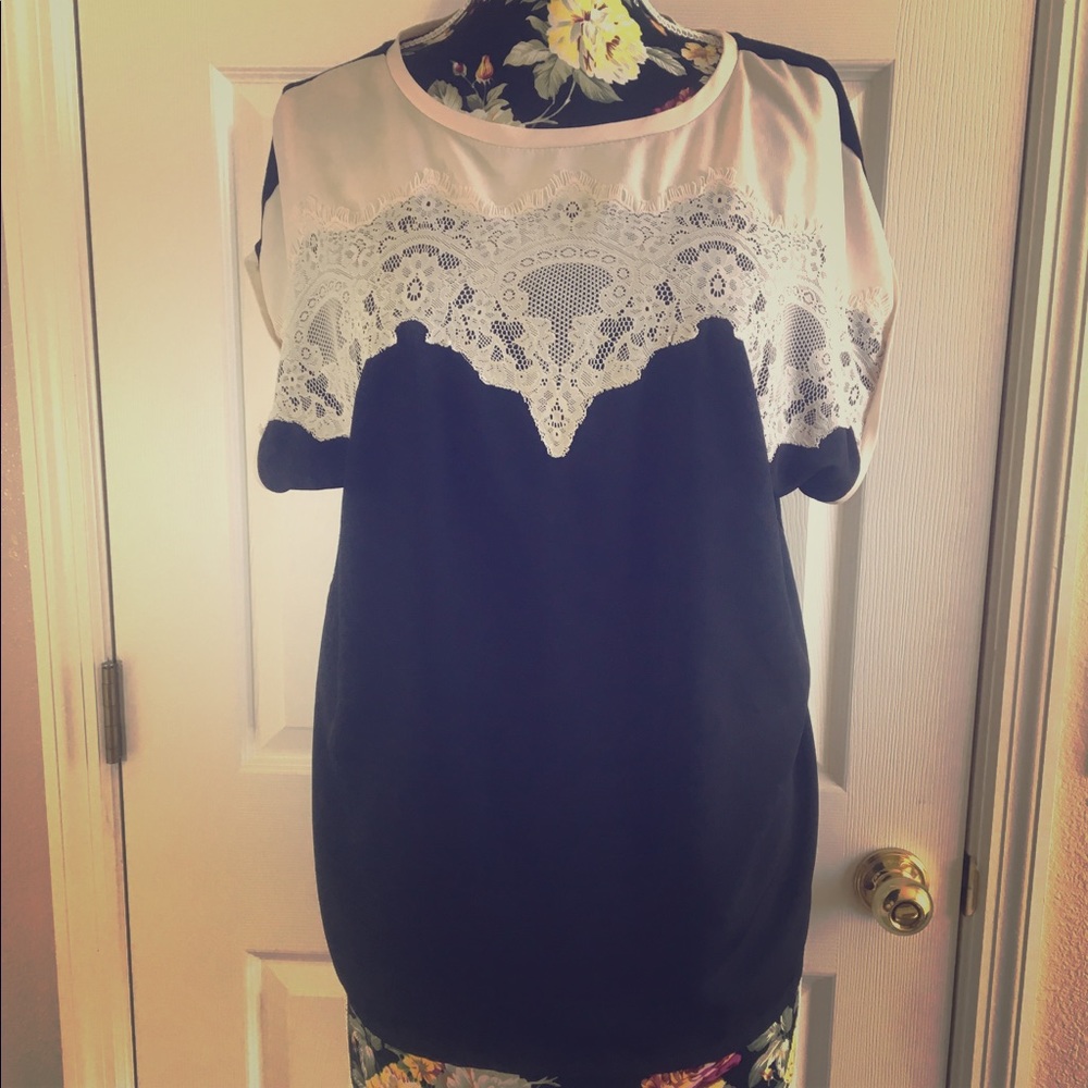 Lauren Conrad Front Lace Blouse Ivory Black Sz Xl