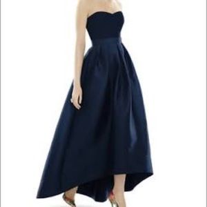 Alfred Sung Strapless High/Low Sateen Twill Gown