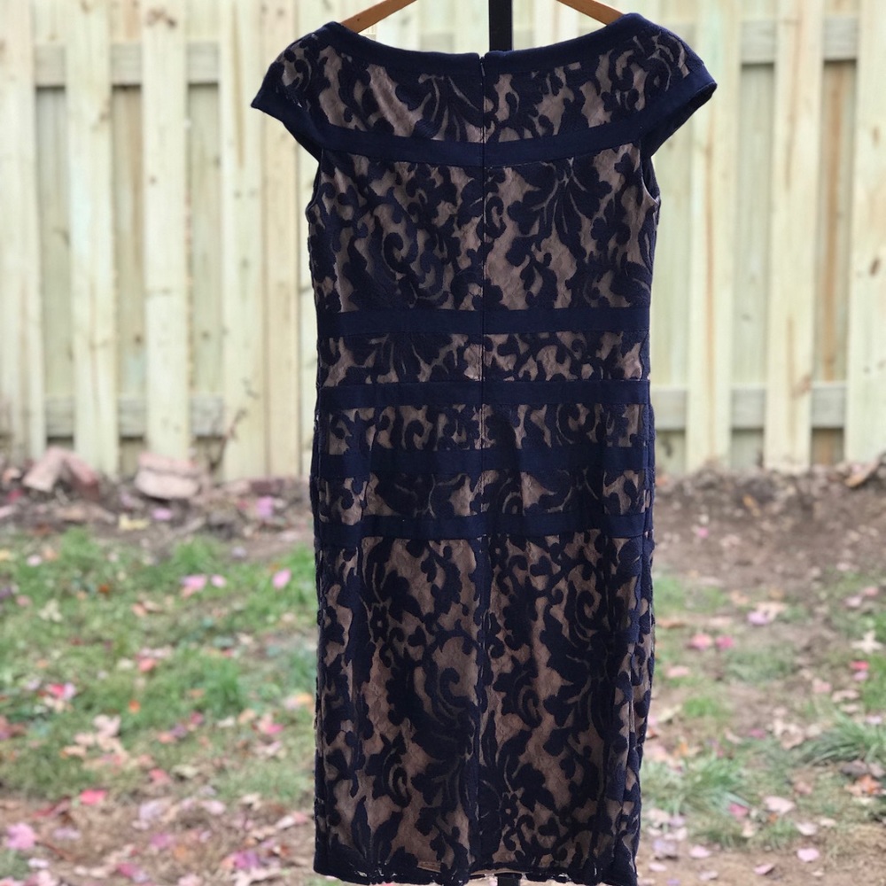 Tadashi Shoji Lace Bandage Dress Blue/Nude - Picture 7 of 8