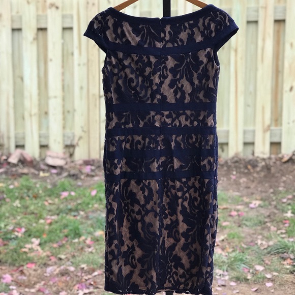 Tadashi Shoji Lace Bandage Dress Blue/Nude - Picture 7 of 8