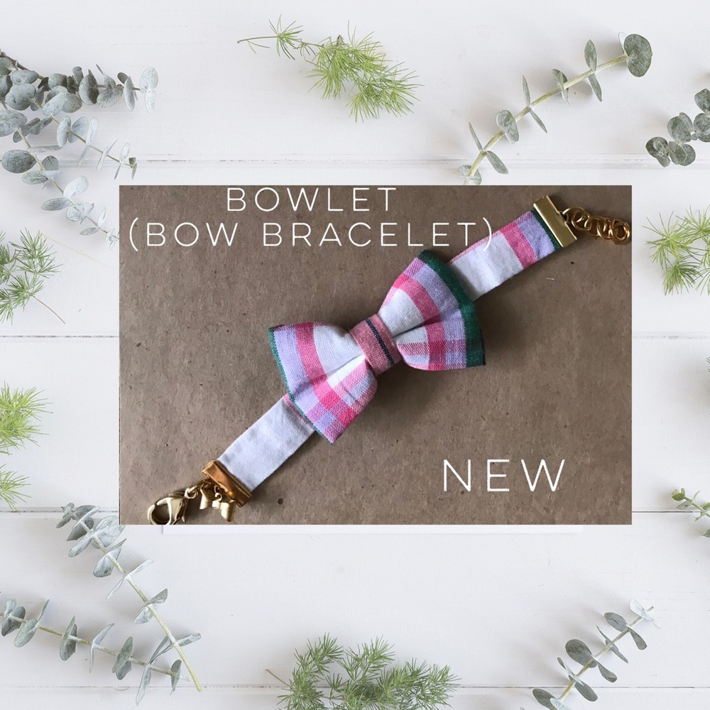 Bow Bracelet in Pink and Green Plaid