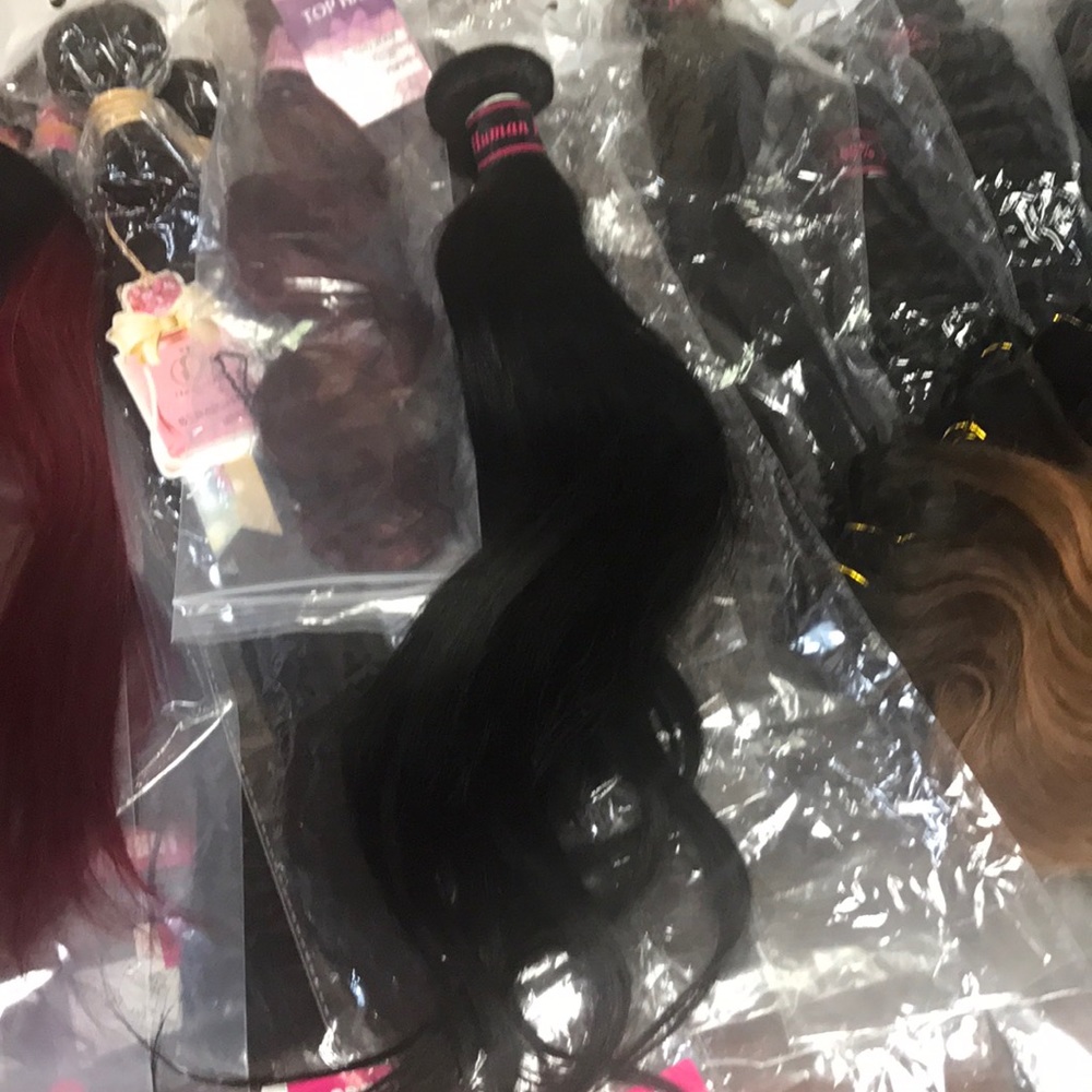 22" long black straight 100% human Hair bundle
