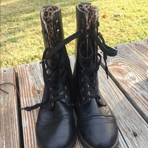 Cheetah and black printed boots