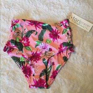 Coral Floral High Waist bikini bottom