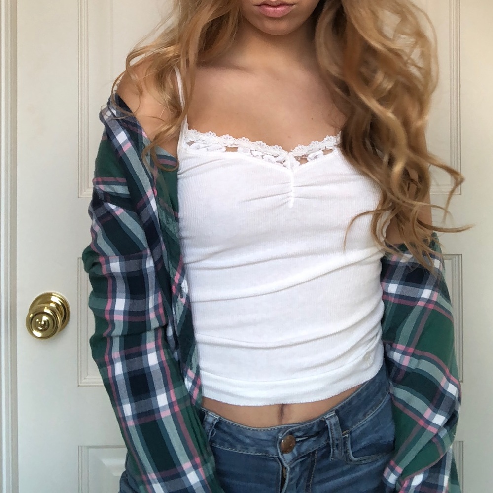 abercrombie green/pink flannel