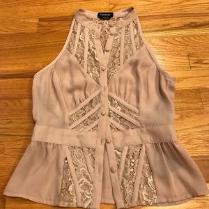 Nude/pink Bebe XS lace peplum top