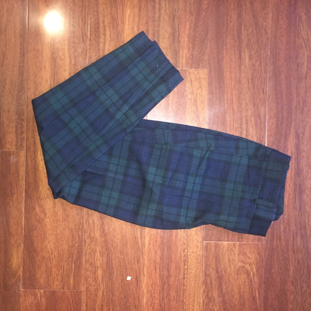 Navy & Green Tartan Crop Slacks