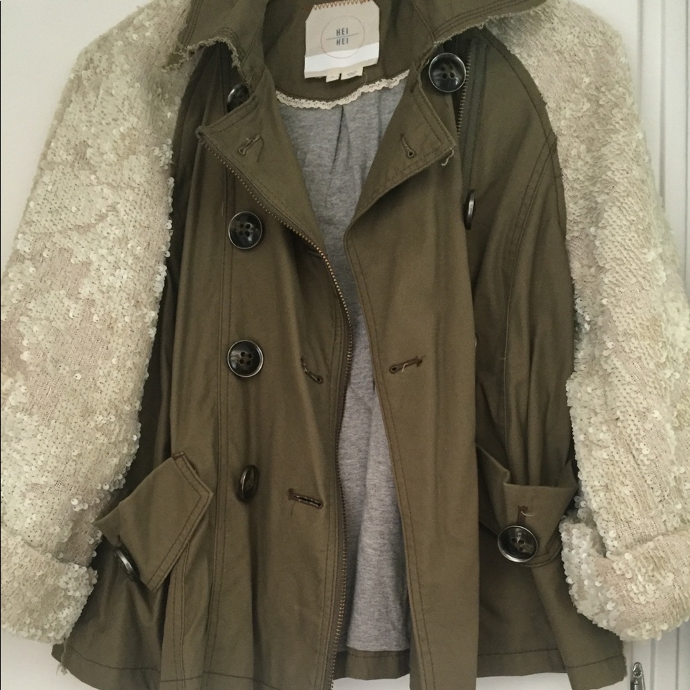 Olive Green Jacket with Sequin Arms