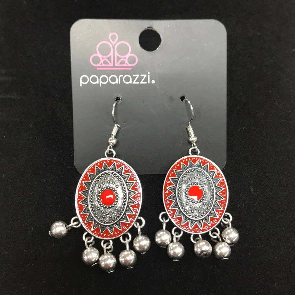 Red and Silver Dangle Earrings