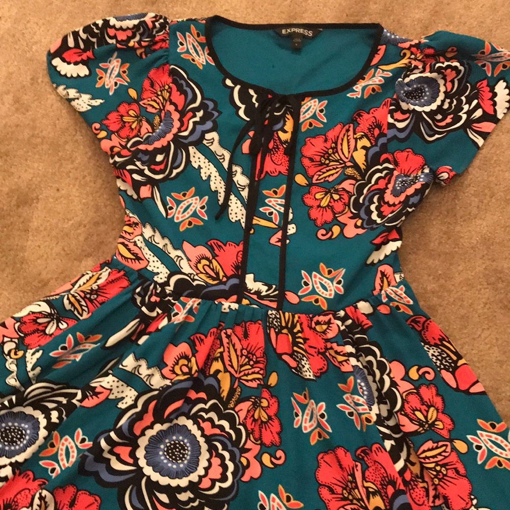 Express Multi-Colored Flower Swing Dress