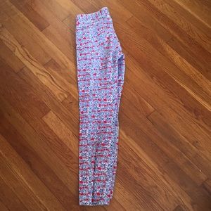 I️. Crew floral red and blue toothpick jeans