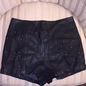 High waisted leather studded shorts
