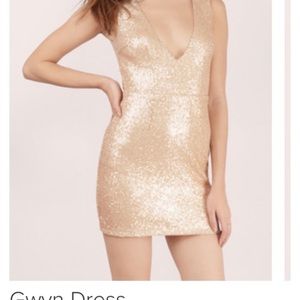 Tobi champagne gold sequin v party dress NWT XS