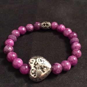 7" Purple stone bracelet with silver heart