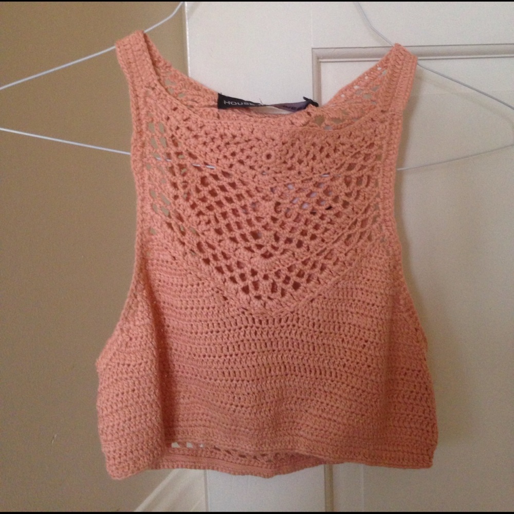 House of Three Peach Crochet Tank Top
