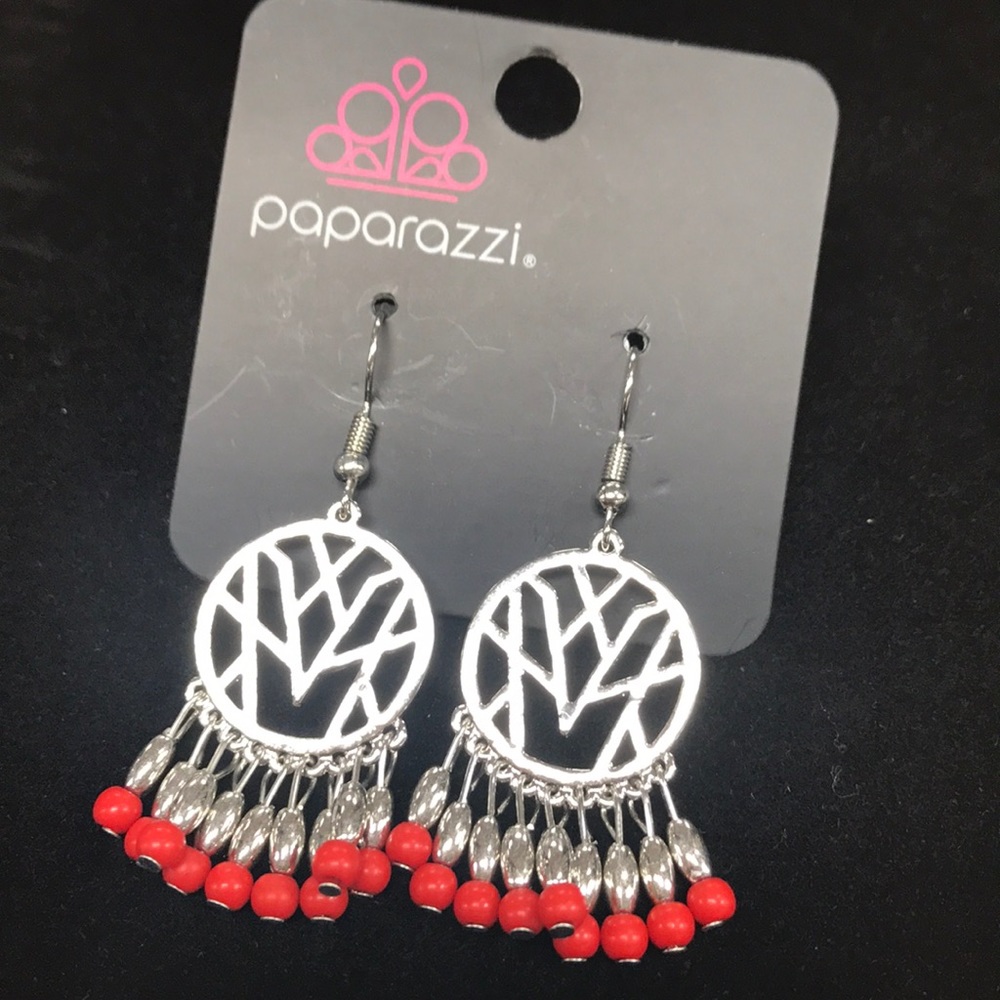 Red and Silver Dangle Earrings!