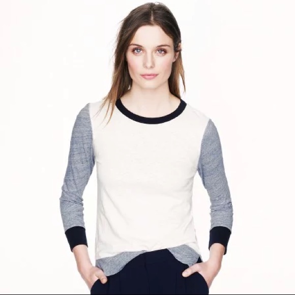 J. Crew Tops - J Crew Blue and White Baseball Painter Tee-Shirt
