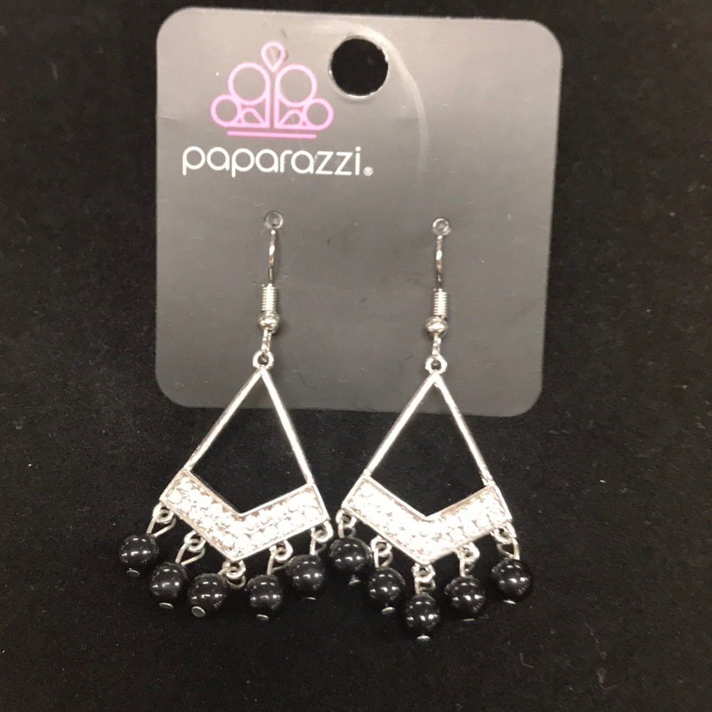 Black and Silver Dangle Earrings with Rhinestones