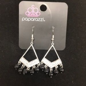 Black and Silver Dangle Earrings with Rhinestones