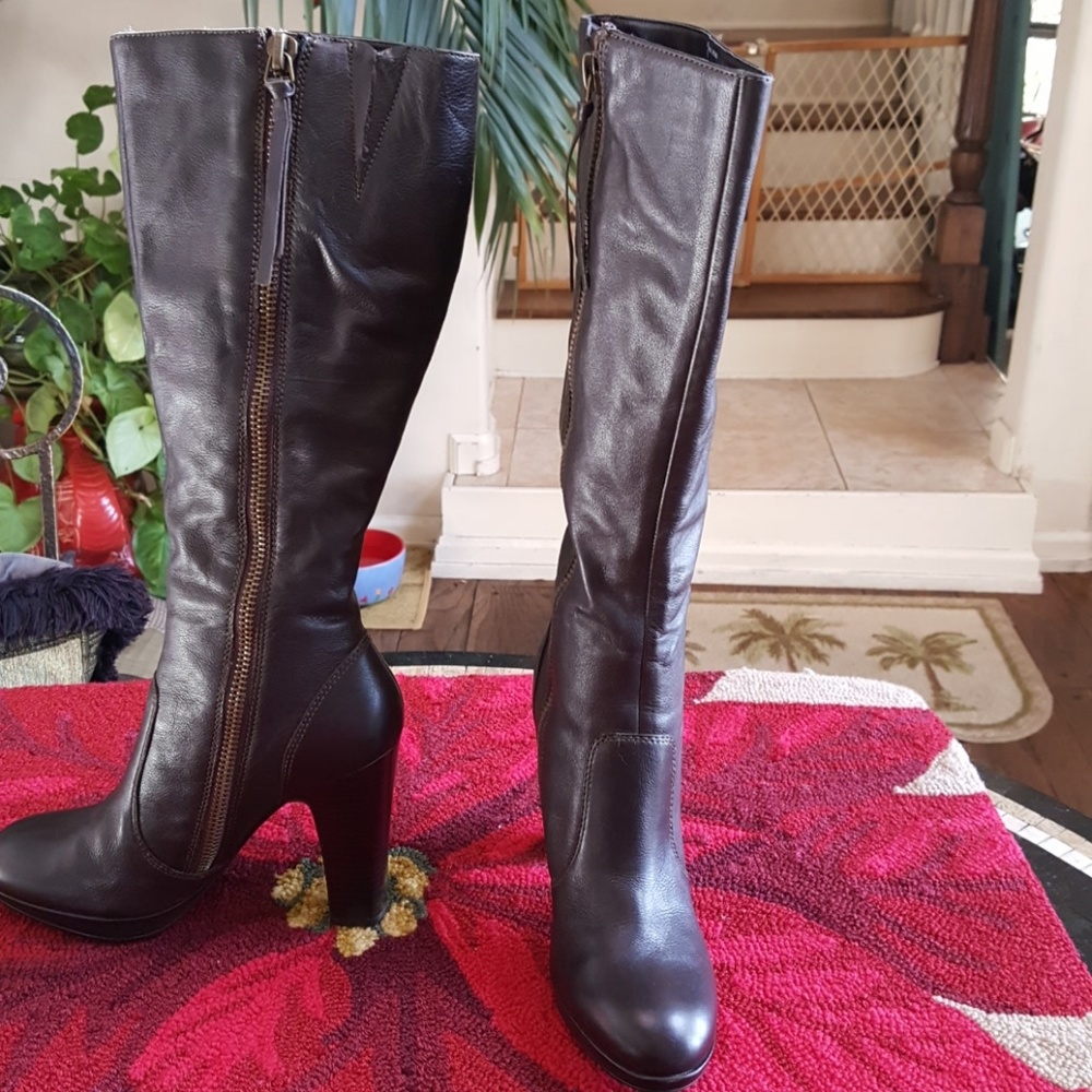 Dark brown, leather upper knee high boots. Sz 8
