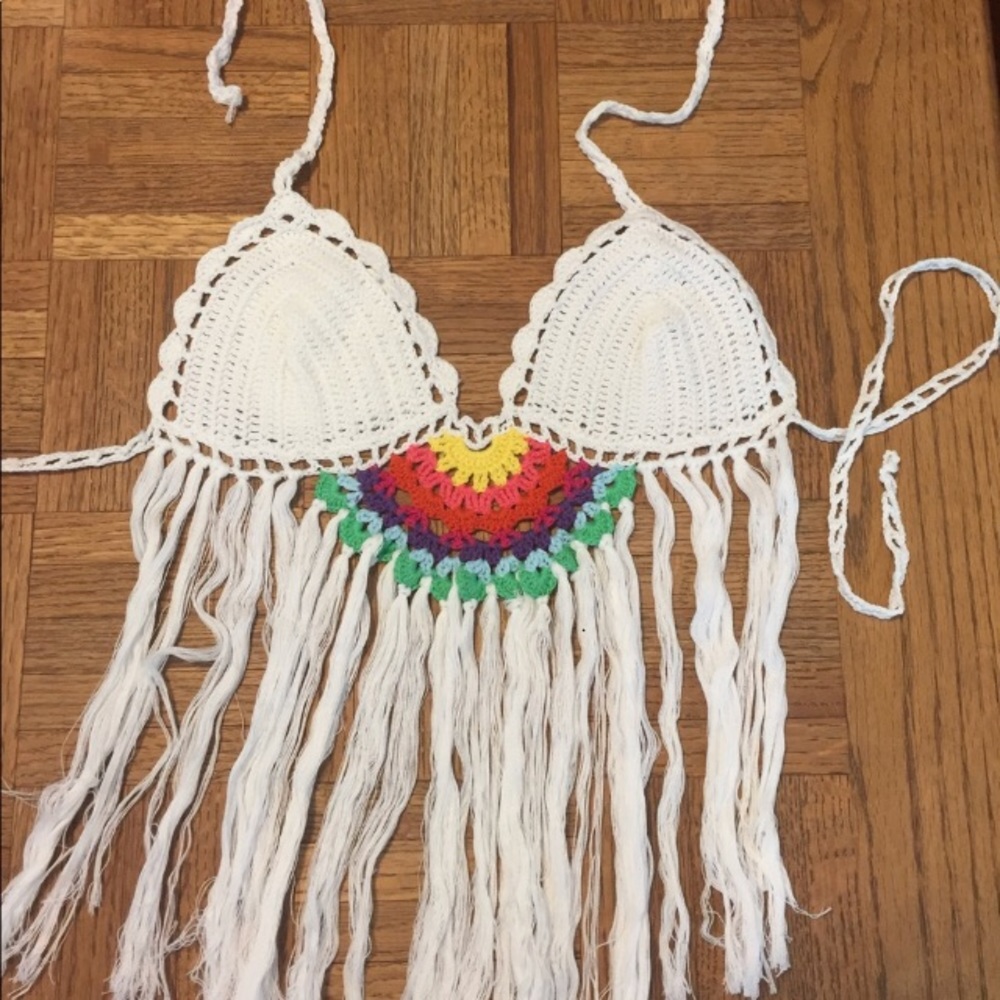 Rainbow crochet top bikini bra rave burning man - Picture 5 of 6