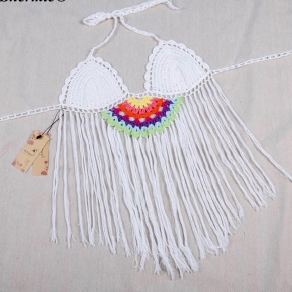 Rainbow crochet top bikini bra rave burning man - Picture 4 of 6