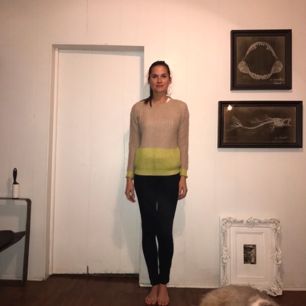 Color block sweater with neon yellow