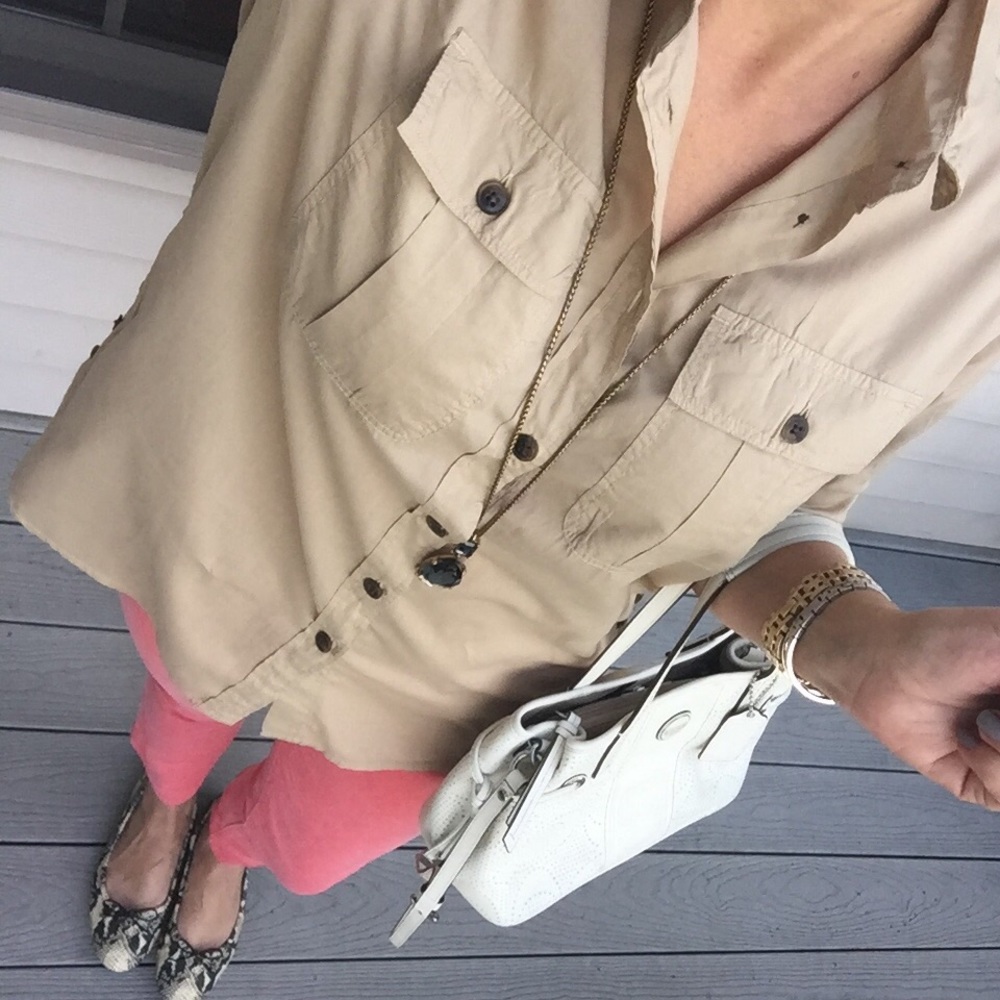 J Crew Garment Dyed Fatigue Shirt Tan Sz 4