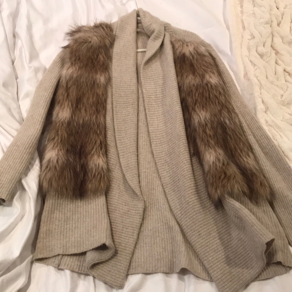 Ann taylor fur sweater cardigan