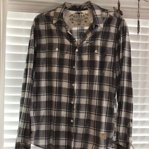 Guess Mens Grey Plaid Button Down Size-L