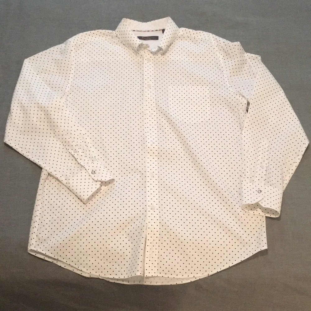 White with blue polka dots