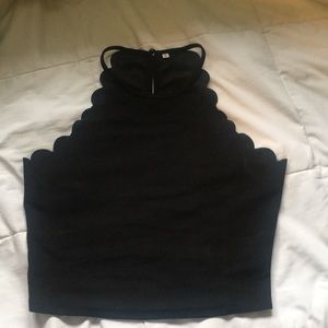 Black scalloped crop top