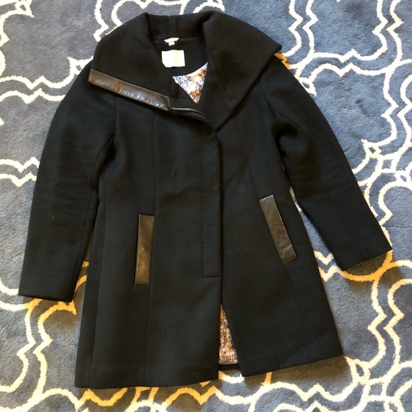 leather trim wool coat