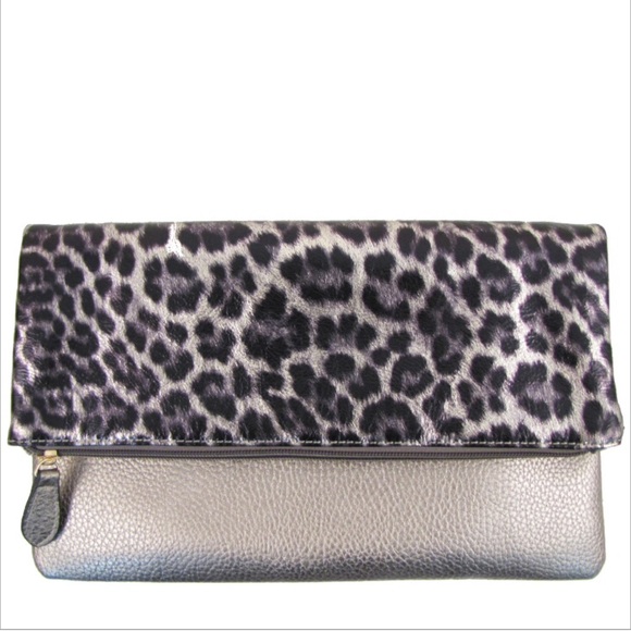 “NWT” Vieta > Pewter Leopard Print Clutch - Picture 1 of 4
