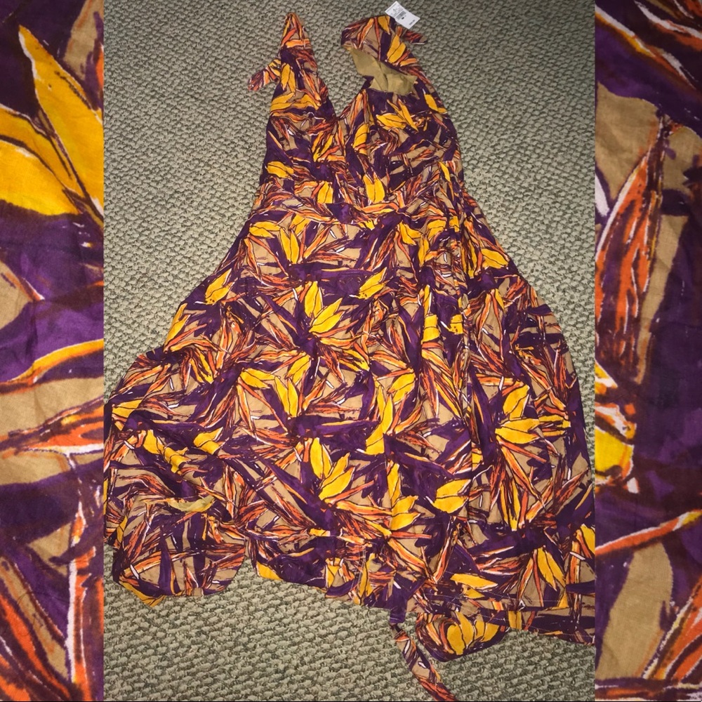 Burgundy purple with mustard yellow dress.