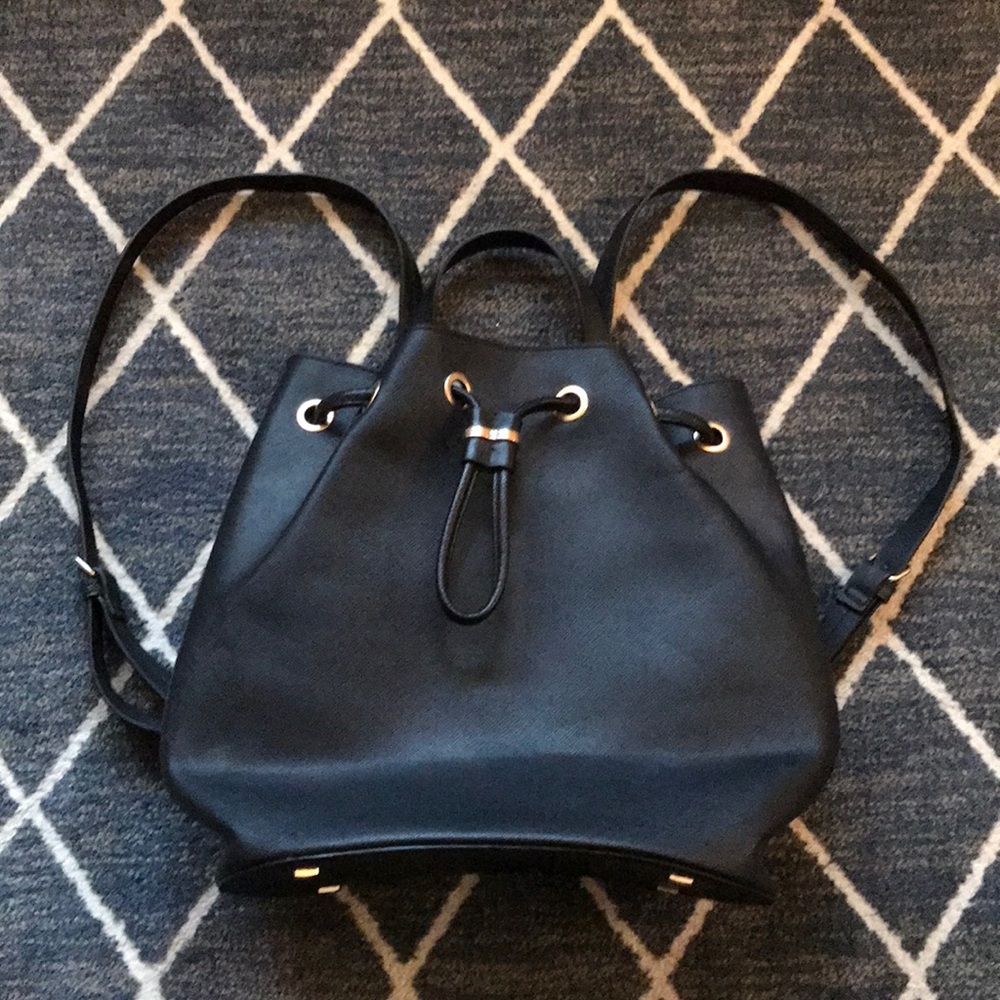Brand new black leather H&M backpack w/gold trim
