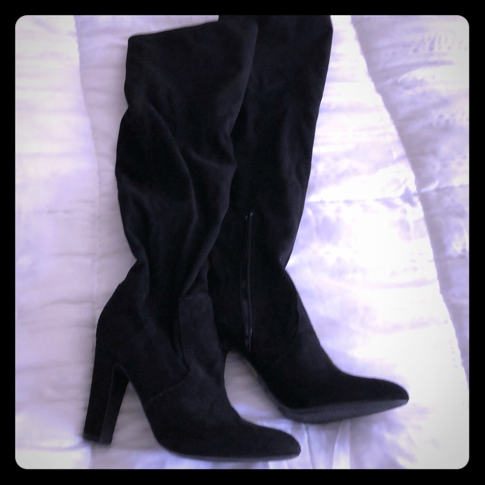 Black suede knee high boots