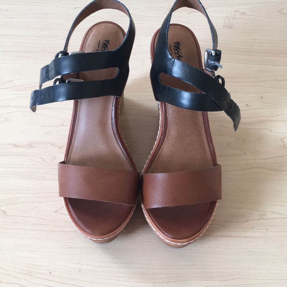 Black and Tan Heeled Sandals