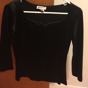 Satin black V neck top