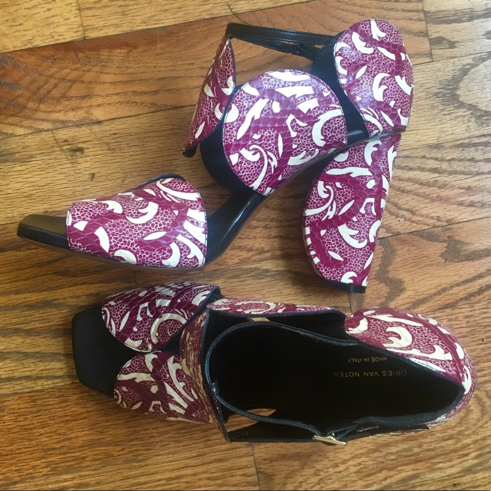 Open-Toed Snakeskin Heels