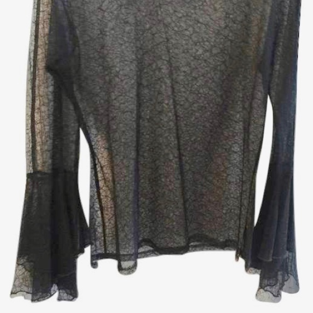 Black Sheer Lace Top with Bell Sleeves - 12 - EUC - Picture 2 of 3