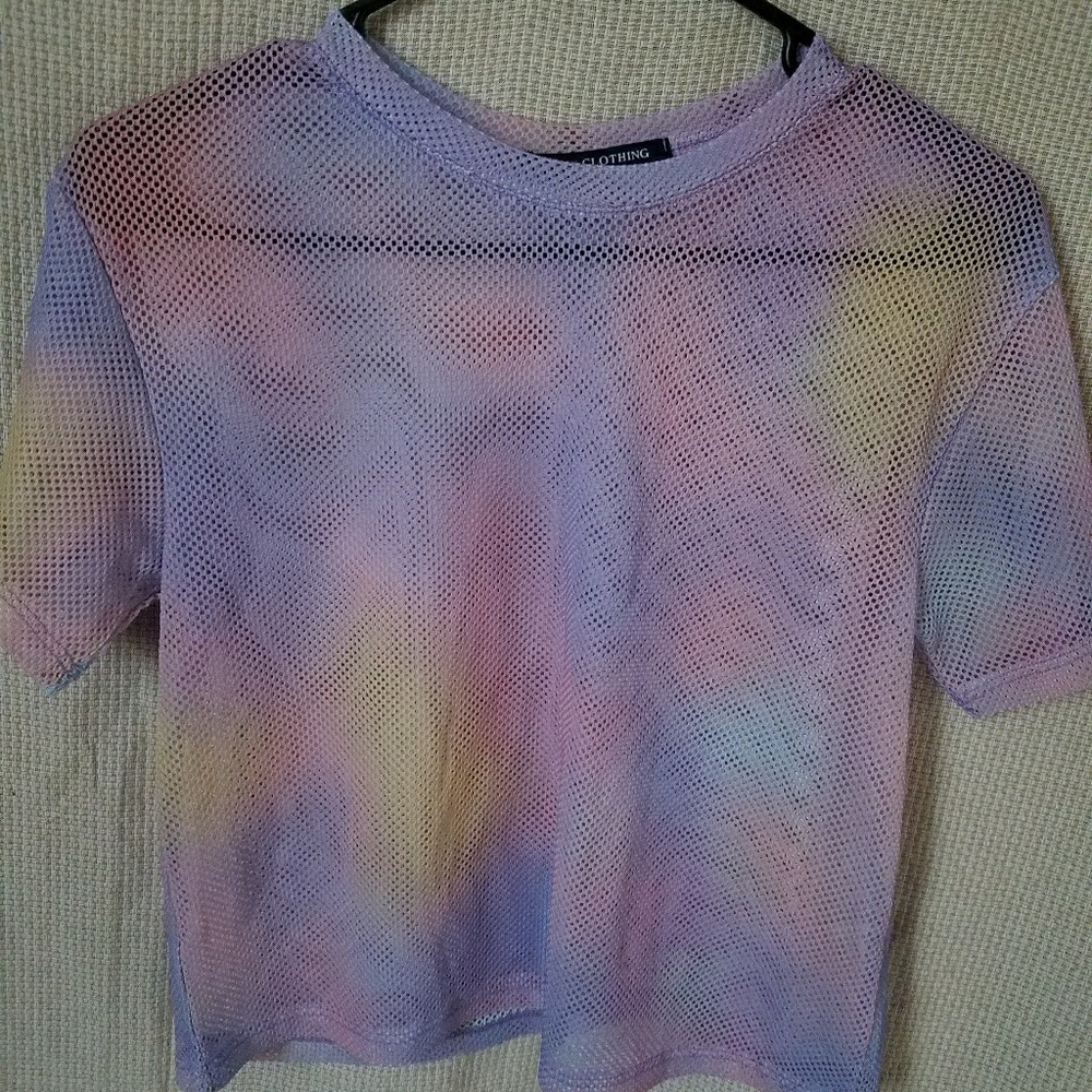 Rainbow fishnet crop top