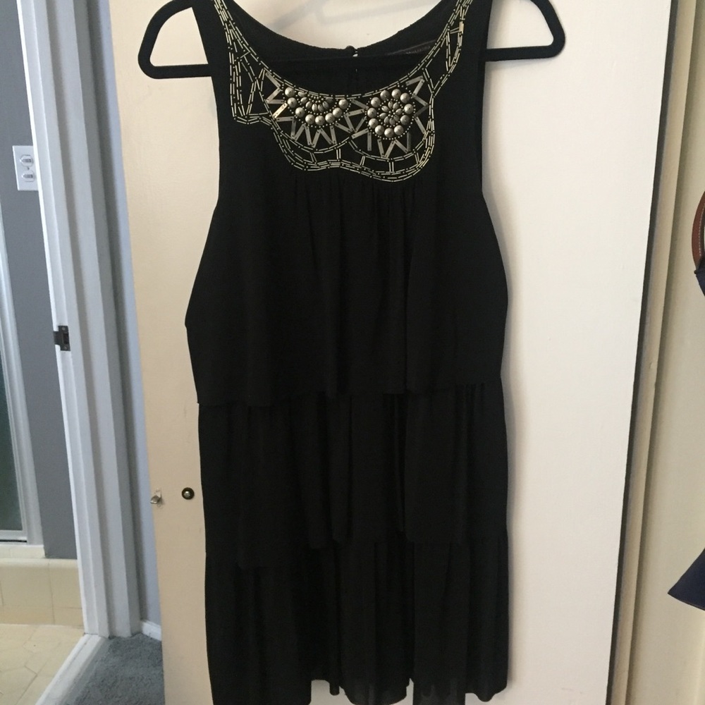 BCBGMAXAZRIA Black Ruffled Dress with Silver